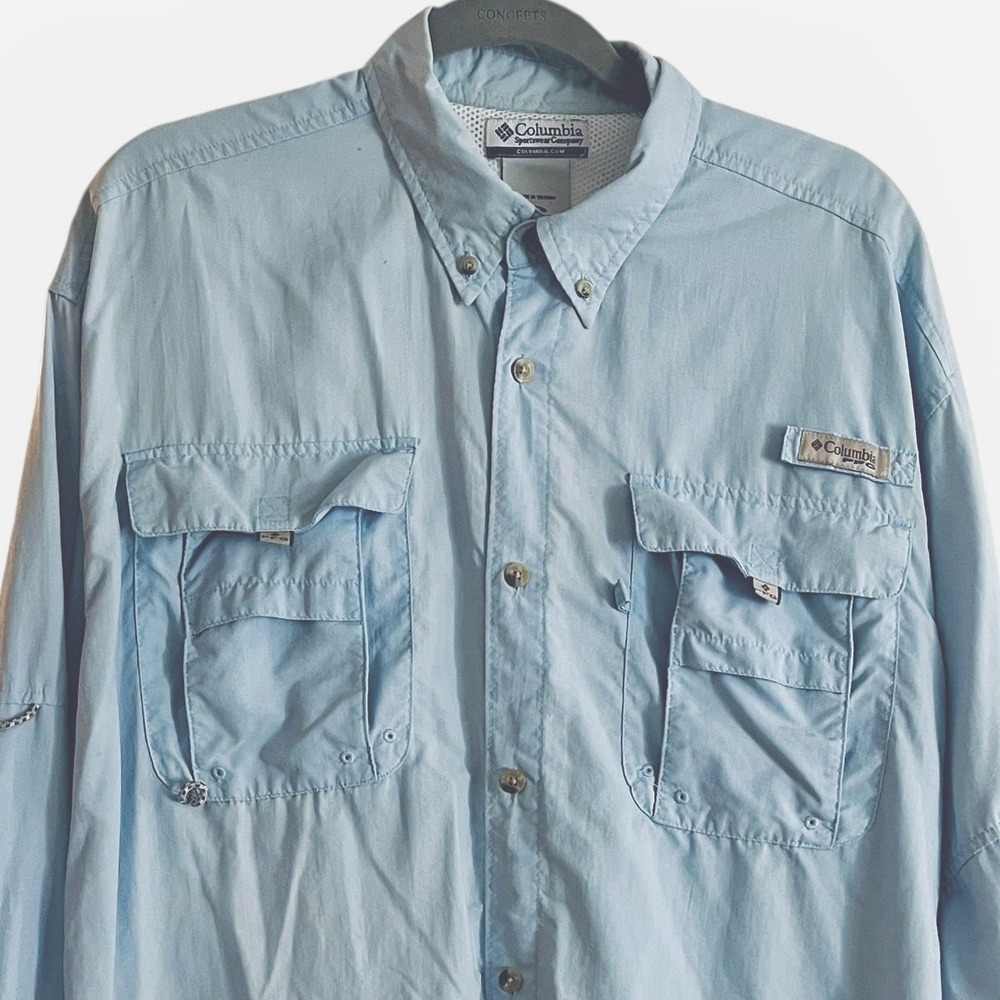 Columbia PFG Men's Blue Shirt Large Tall LT Long Sleeve‎ Fishing Vented Mesh - Picture 2 of 6